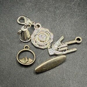 Vintage Silver Tone Metal Jewelry Charms Pendants Accessories, Rocker, Flower +